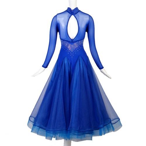 Women's girls kids royal blue ballroom dancing dresses tango waltz dance dress